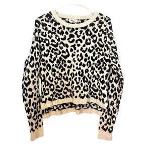 2/$30 Yes Lola - Leopard Print Knit Sweater Black Cream Crewneck Pullover Size S